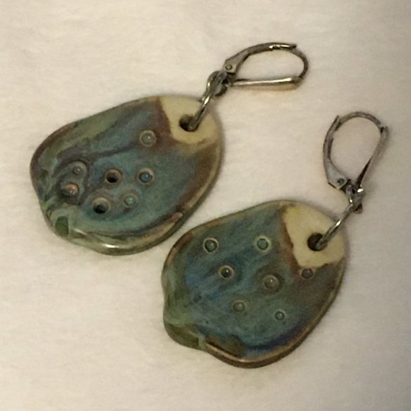 Handmade Clay and Glaze Riverstone Drop Earrings - Picture 7 of 12